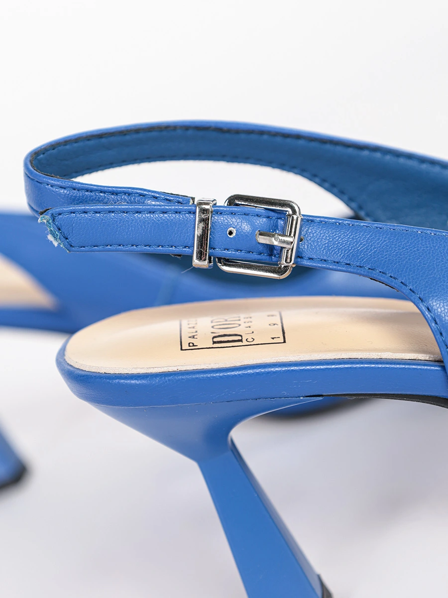 Туфли-слингбэки синего цвета на высоком каблуке